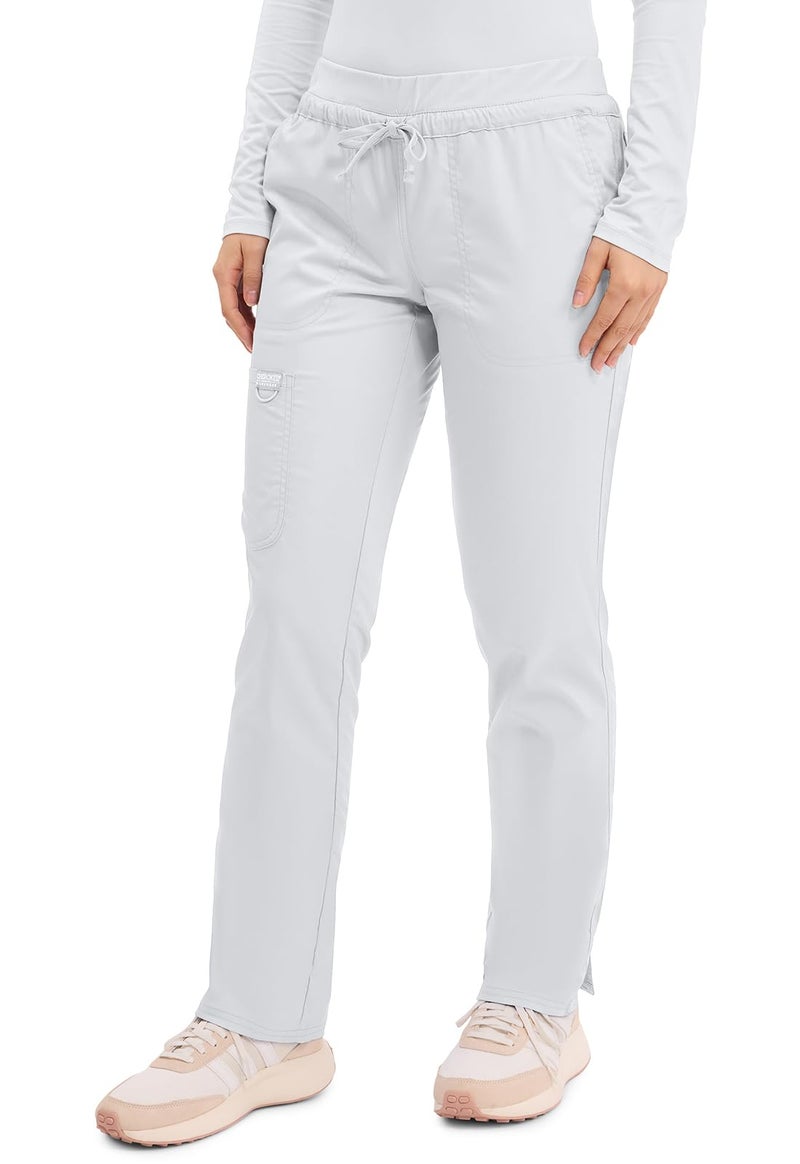 Cherokee Scrubs for Women Mid Rise Tapered Leg Drawstring Pant with 5 Pockets, Cargo Bottom with 2 Way Stretch Fabric - WW105, L, White - Image 2